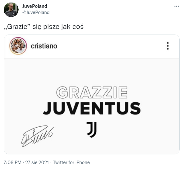 Cristiano ŻEGNA SIĘ z Juventusem grafiką z BŁĘDEM xD